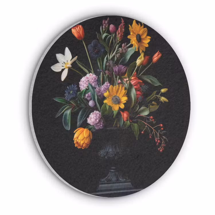 Zonnebloemen - Boeket - Kleurrijk Akoestische PET Vilt - Rond klein -3d