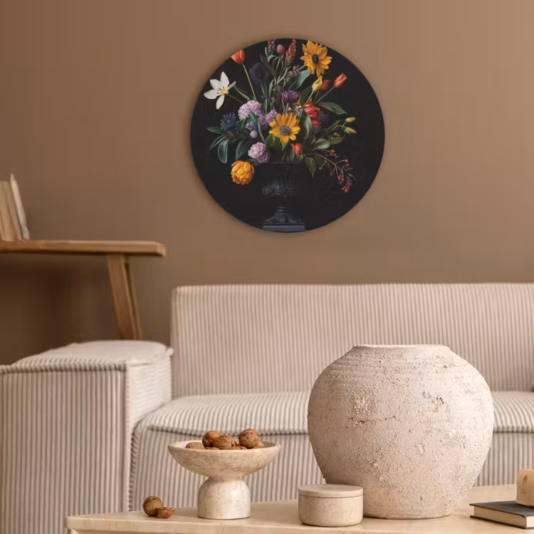 Zonnebloemen - Boeket - Kleurrijk Akoestische PET Vilt - Rond klein -sfeer1