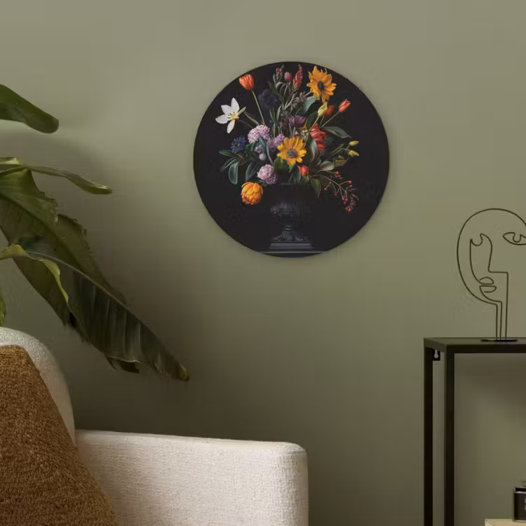 Zonnebloemen - Boeket - Kleurrijk Akoestische PET Vilt - Rond klein -sfeer2