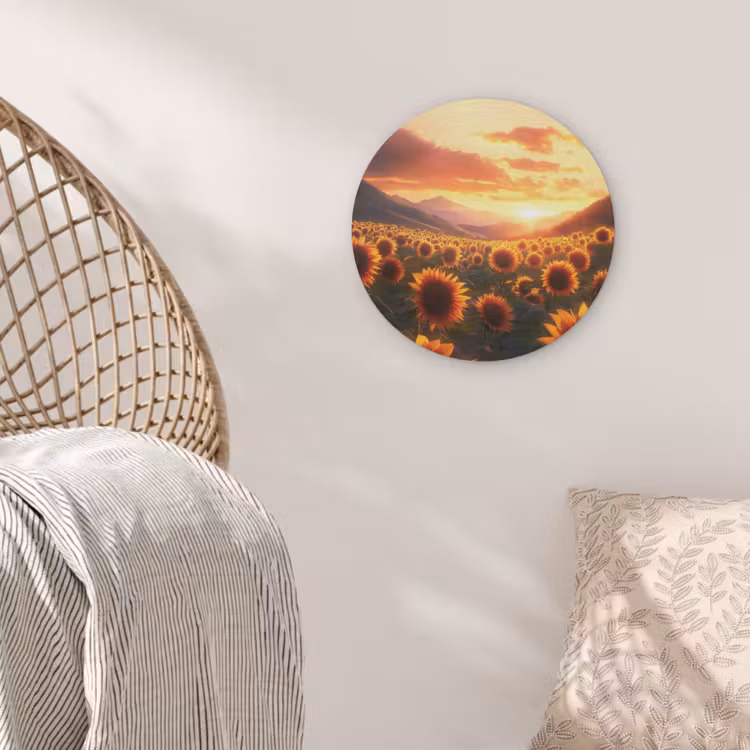 Zonnebloemen - Zonsondergang - Landschap Akoestische PET Vilt - Rond klein -sfeer4