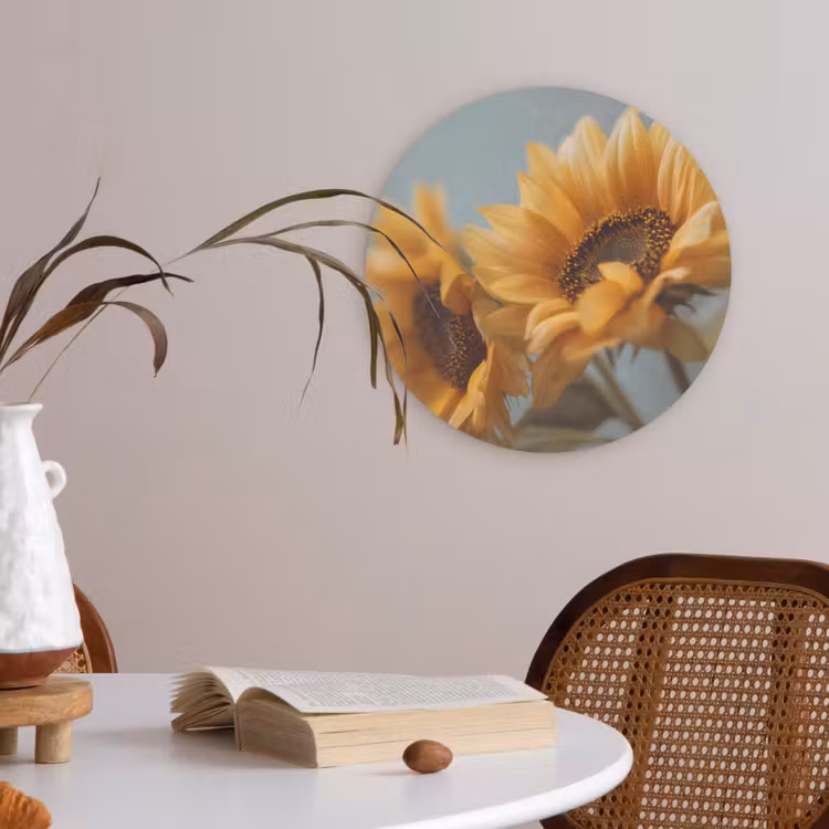 Zonnebloemen - Geel - Wazig Akoestische PET Vilt - Rond klein -sfeer3