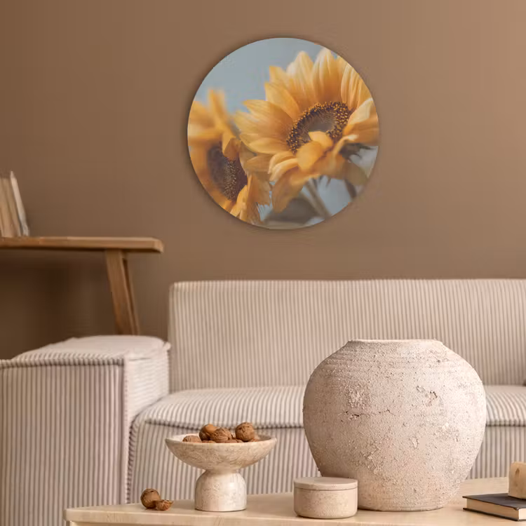 Zonnebloemen - Geel - Wazig Akoestische PET Vilt - Rond klein -sfeer1
