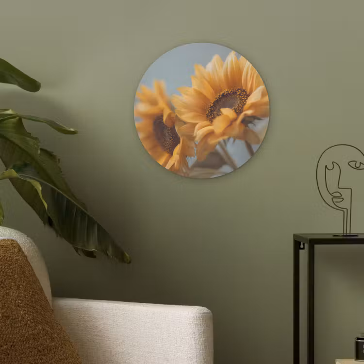 Zonnebloemen - Geel - Wazig Akoestische PET Vilt - Rond klein -sfeer2