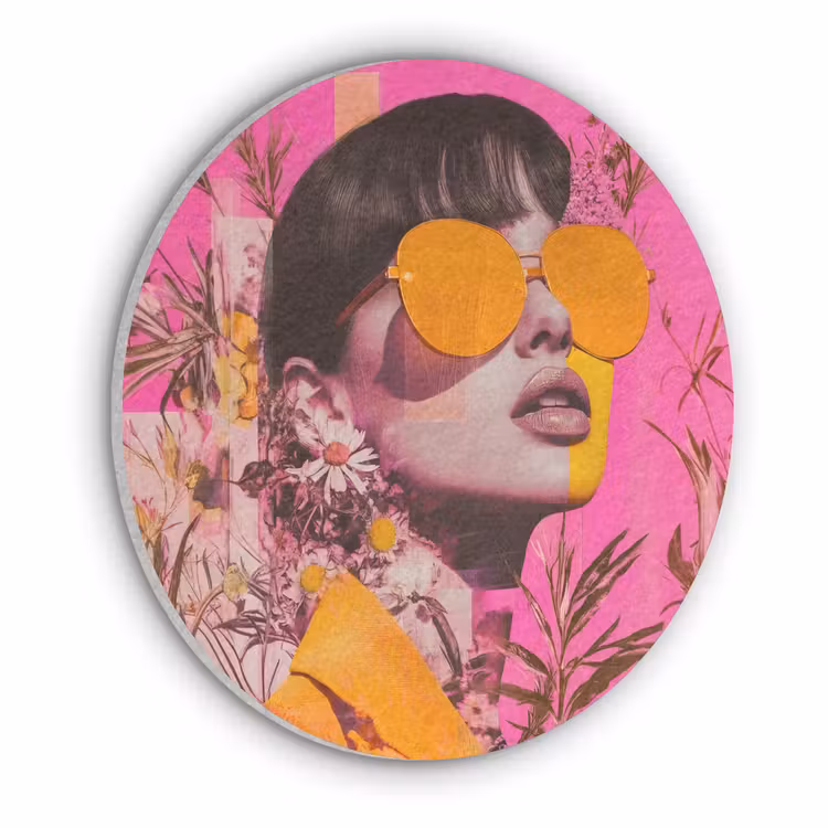 Zonnebril - Oranje - Vrouw - Planten Akoestische PET Vilt - Rond klein -3d