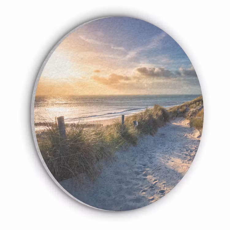 Zonsondergang - Strand - Duin - Gras - Bank Akoestische PET Vilt - Rond klein -3d