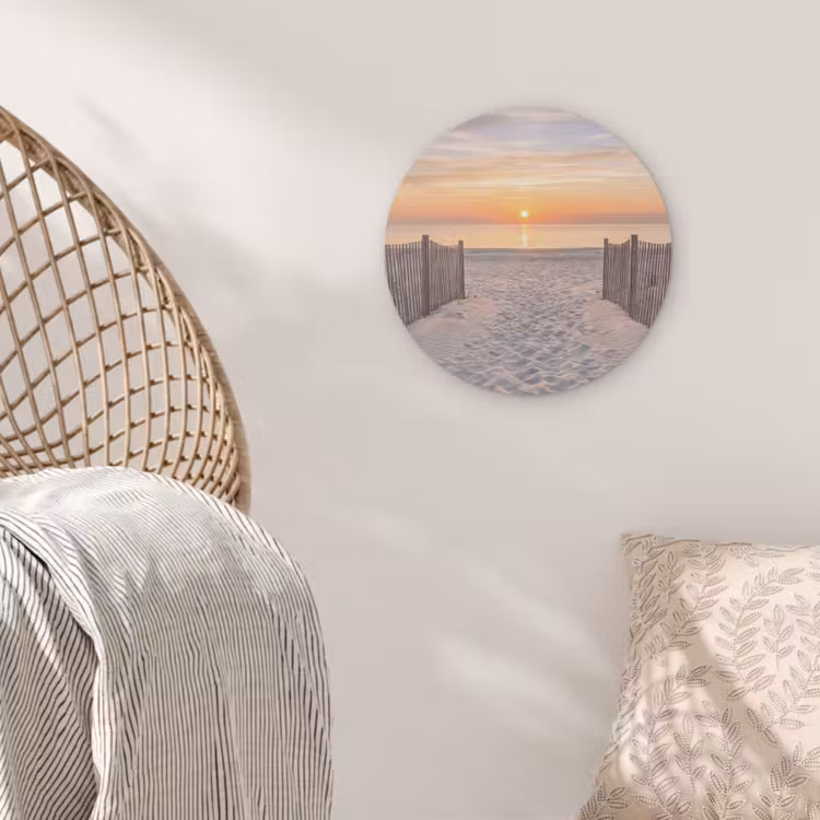 Zonsondergang - Strand - Zand Akoestische PET Vilt - Rond klein -sfeer4