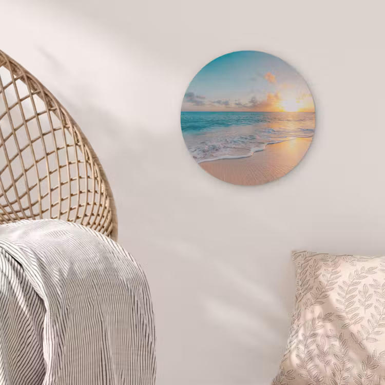 Zonsondergang - Strand - Zee - Zomer - Blauw Akoestische PET Vilt - Rond klein -sfeer4