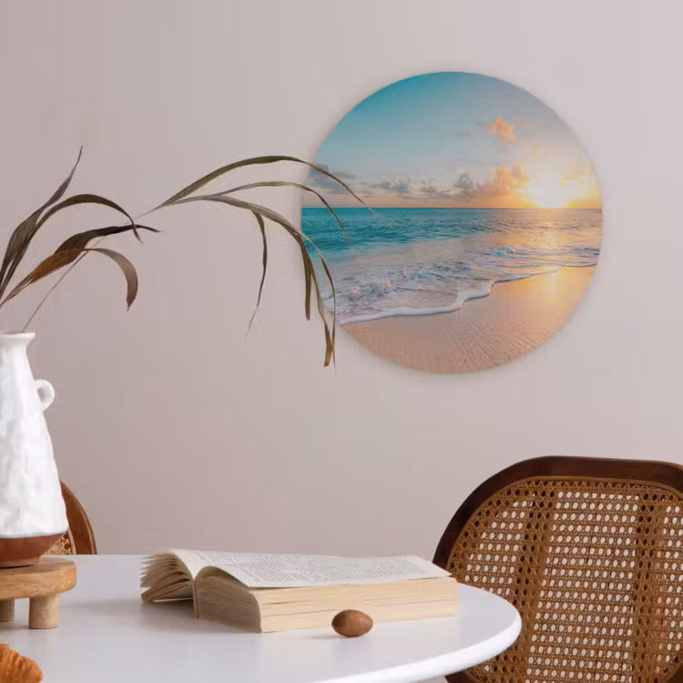 Zonsondergang - Strand - Zee - Zomer - Blauw Akoestische PET Vilt - Rond klein -sfeer3
