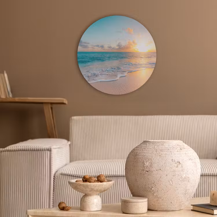 Zonsondergang - Strand - Zee - Zomer - Blauw Akoestische PET Vilt - Rond klein -sfeer1