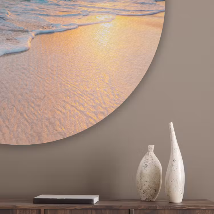 Zonsondergang - Strand - Zee - Zomer - Blauw Akoestische PET Vilt - Rond klein -sfeer5_closeup