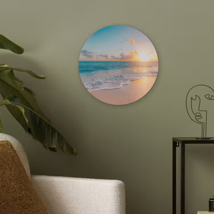 Zonsondergang - Strand - Zee - Zomer - Blauw Akoestische PET Vilt - Rond klein -sfeer2