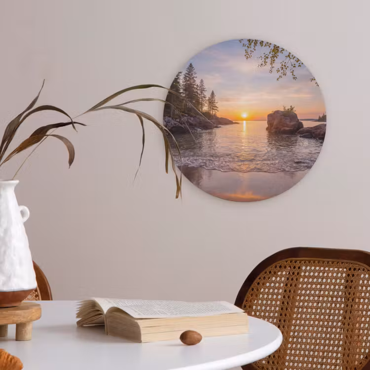 Zonsondergang - Kust - Water - Natuur - Oranje Akoestische PET Vilt - Rond klein -sfeer3