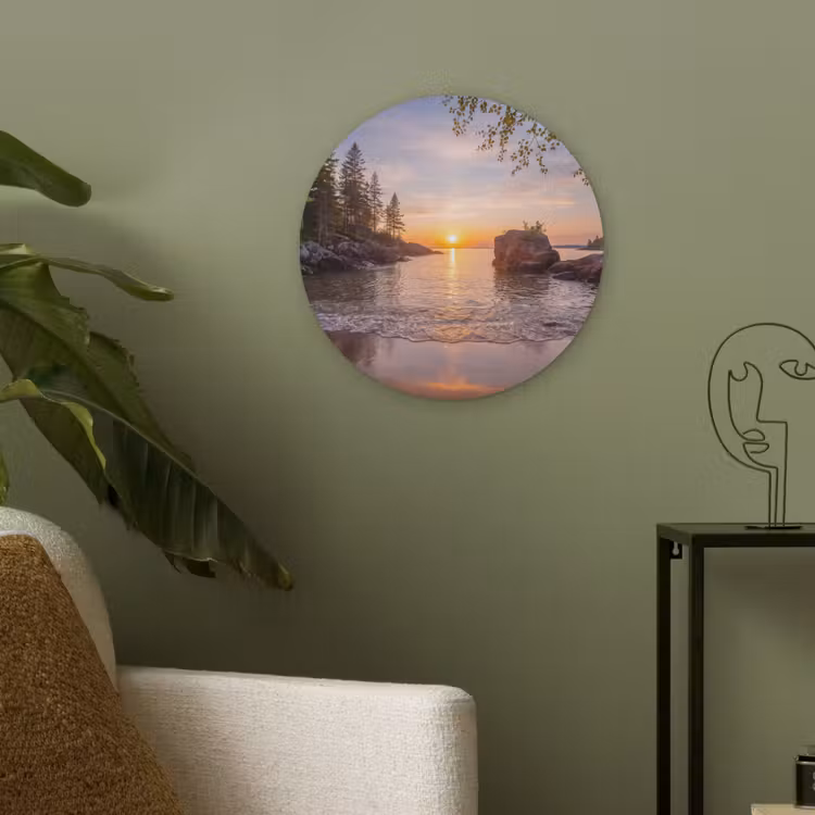 Zonsondergang - Kust - Water - Natuur - Oranje Akoestische PET Vilt - Rond klein -sfeer2