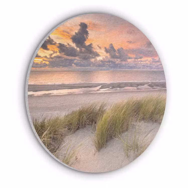 Zonsondergang - Duin - Strand - Planten - Zee Akoestische PET Vilt - Rond klein -3d