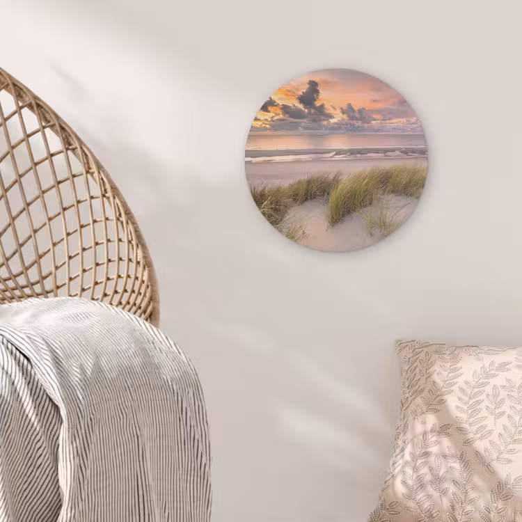 Zonsondergang - Duin - Strand - Planten - Zee Akoestische PET Vilt - Rond klein -sfeer4