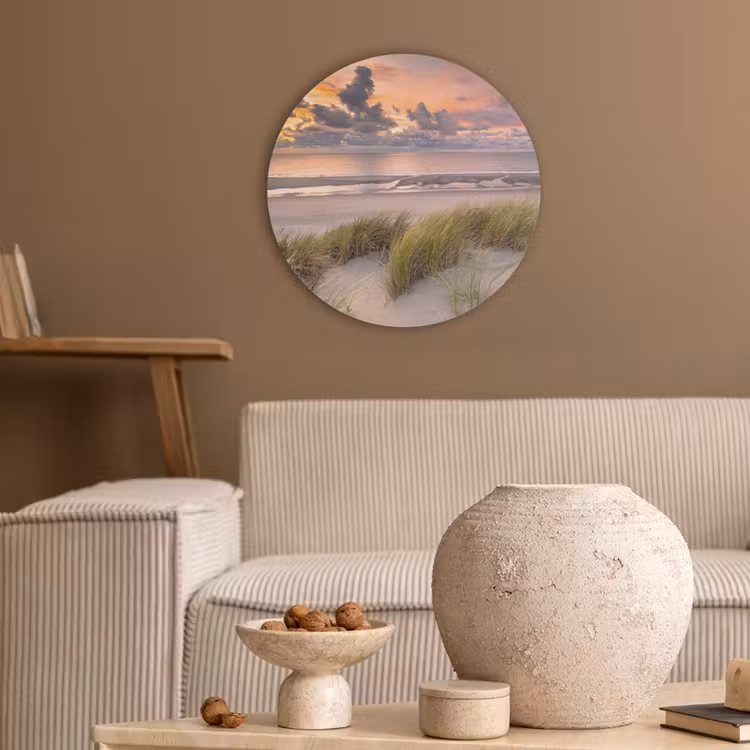 Zonsondergang - Duin - Strand - Planten - Zee Akoestische PET Vilt - Rond klein -sfeer1