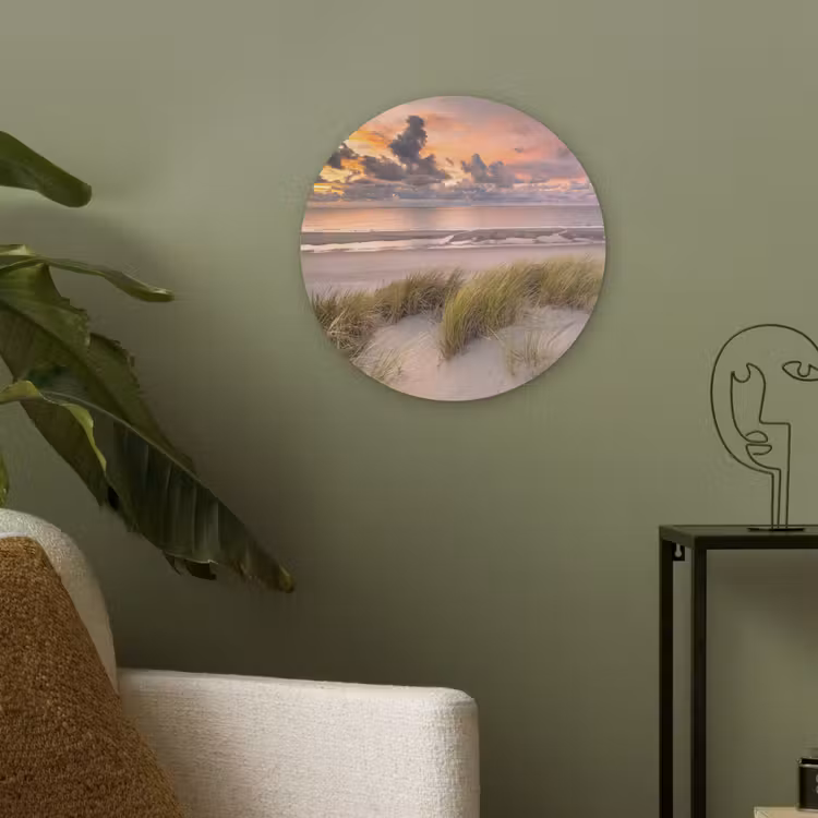 Zonsondergang - Duin - Strand - Planten - Zee Akoestische PET Vilt - Rond klein -sfeer2