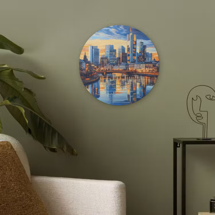 Zonsondergang Frankfurt - Stad - Skyline - Water Akoestische PET Vilt - Rond klein -sfeer2