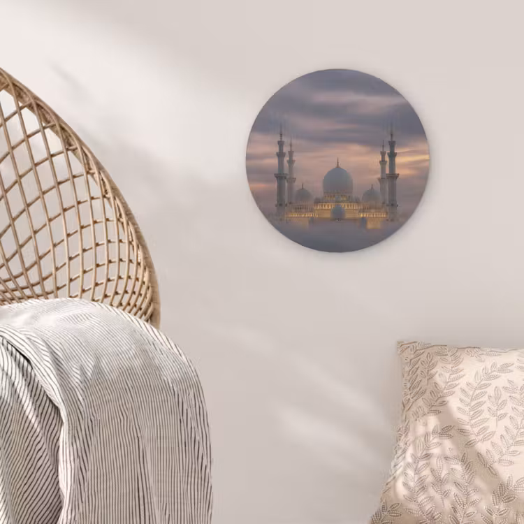 Zonsondergang - Moskee - Wolken - Islamitisch Akoestische PET Vilt - Rond klein -sfeer4