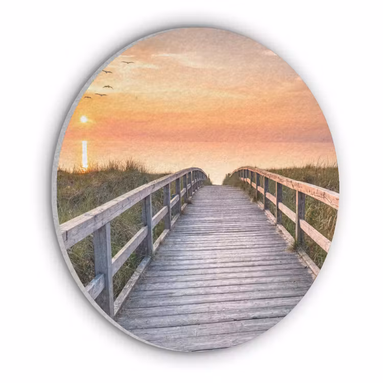 Zonsonderang - Zee - Pad - Gras - Duin - Vogels Akoestische PET Vilt - Rond klein -3d