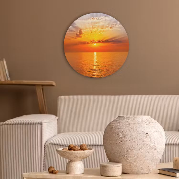 Zonsondergang - Zee - Lucht - Oranje - Horizon - Water Akoestische PET Vilt - Rond klein -sfeer1