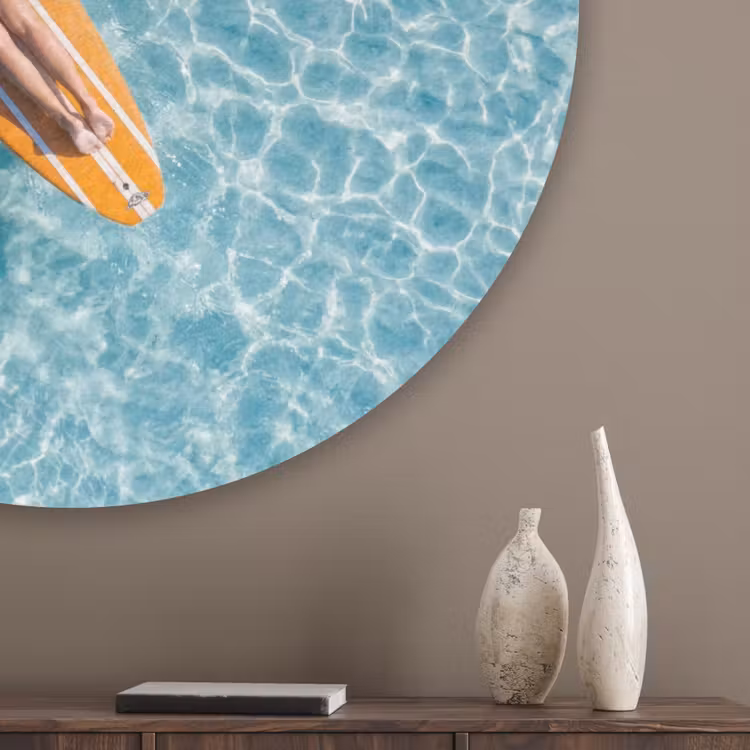 Surfboard - Water - Badpak - Oranje Akoestische PET Vilt - Rond klein -sfeer5_closeup