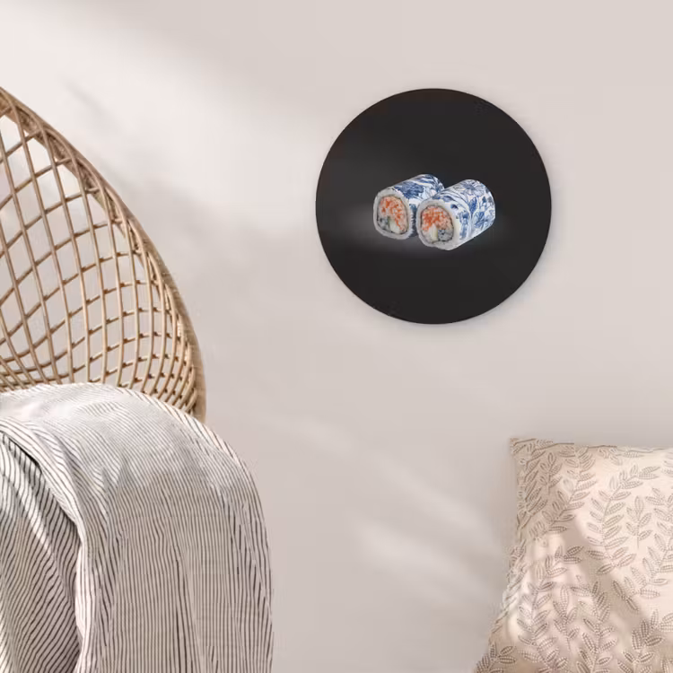 Sushi - Delfts blauw - Rijst - Vis - Elegant Akoestische PET Vilt - Rond klein -sfeer4