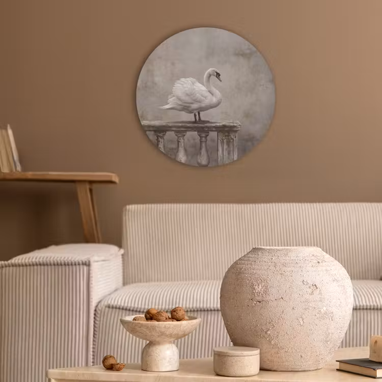 Zwaan - Elegant - Dieren - Wit Akoestische PET Vilt - Rond klein -sfeer1
