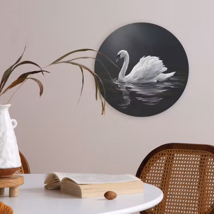 Zwaan - Water - Natuur - Realistisch - Wit Akoestische PET Vilt - Rond klein -sfeer3