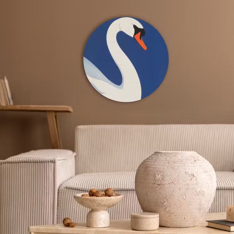 Zwaan - Wit - Snavel - Illustratie Akoestische PET Vilt - Rond klein -sfeer1