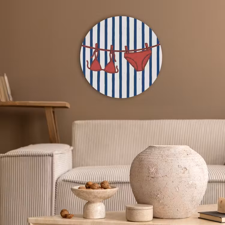 Badkleding - Waslijn - Zomer - Illustratie - Rood Akoestische PET Vilt - Rond klein -sfeer1