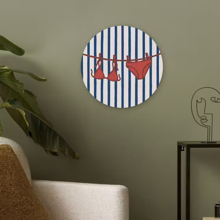 Badkleding - Waslijn - Zomer - Illustratie - Rood Akoestische PET Vilt - Rond klein -sfeer2