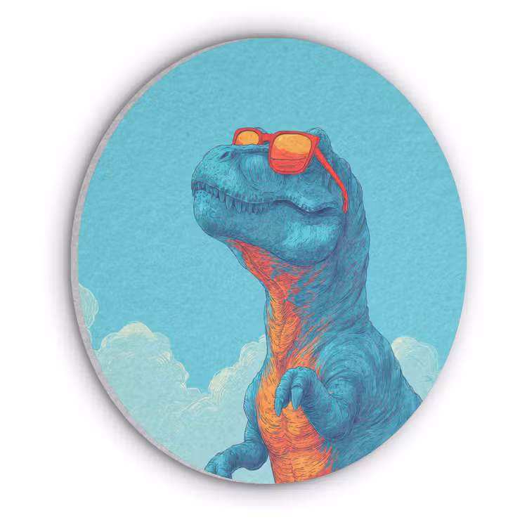 T-Rex - Blauw - Wolken - Zonnebril Akoestische PET Vilt - Rond klein -3d