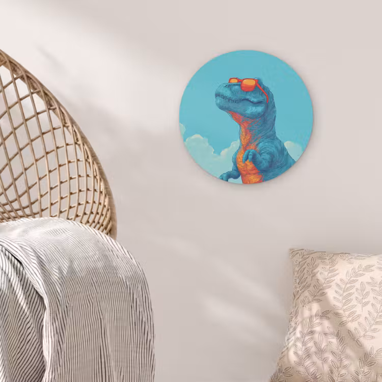 T-Rex - Blauw - Wolken - Zonnebril Akoestische PET Vilt - Rond klein -sfeer4