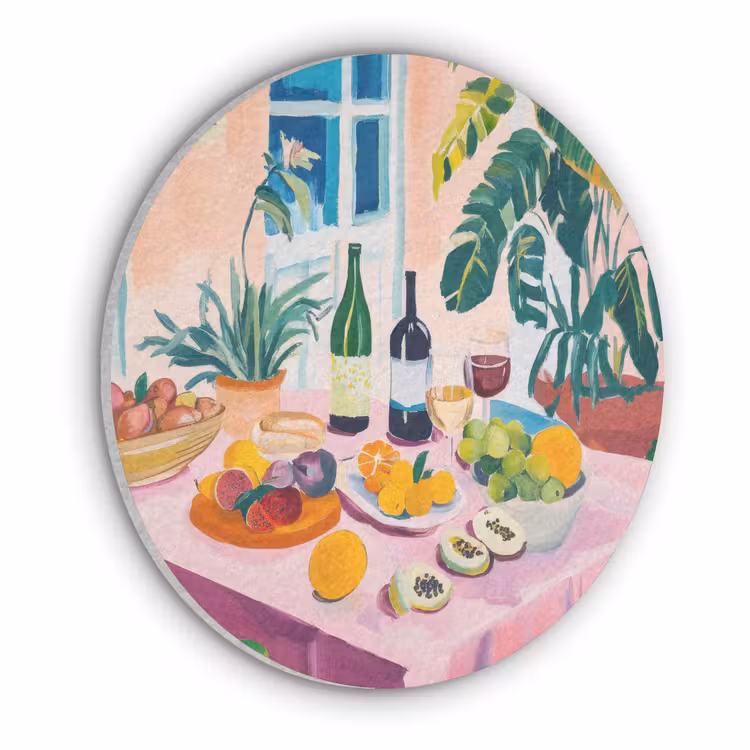 Tafel - Wijn - Fruit Akoestische PET Vilt - Rond klein -3d