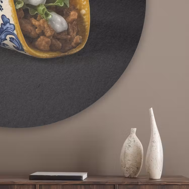 Taco - Vlees - Salade - Delftsblauw - Motief Akoestische PET Vilt - Rond klein -sfeer5_closeup