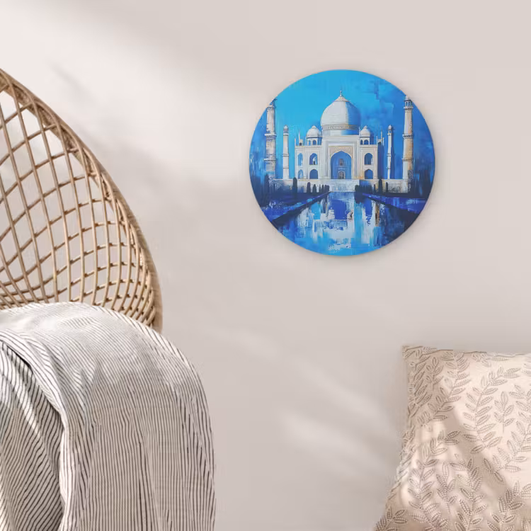 Taj Mahal - Ramadan - Blauw - Islamitische Akoestische PET Vilt - Rond klein -sfeer4