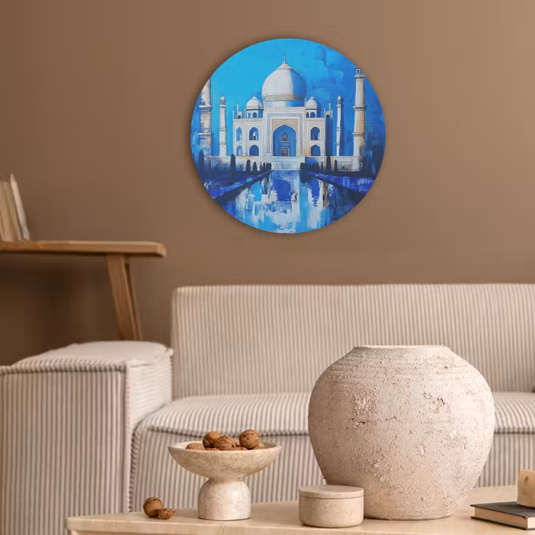 Taj Mahal - Ramadan - Blauw - Islamitische Akoestische PET Vilt - Rond klein -sfeer1