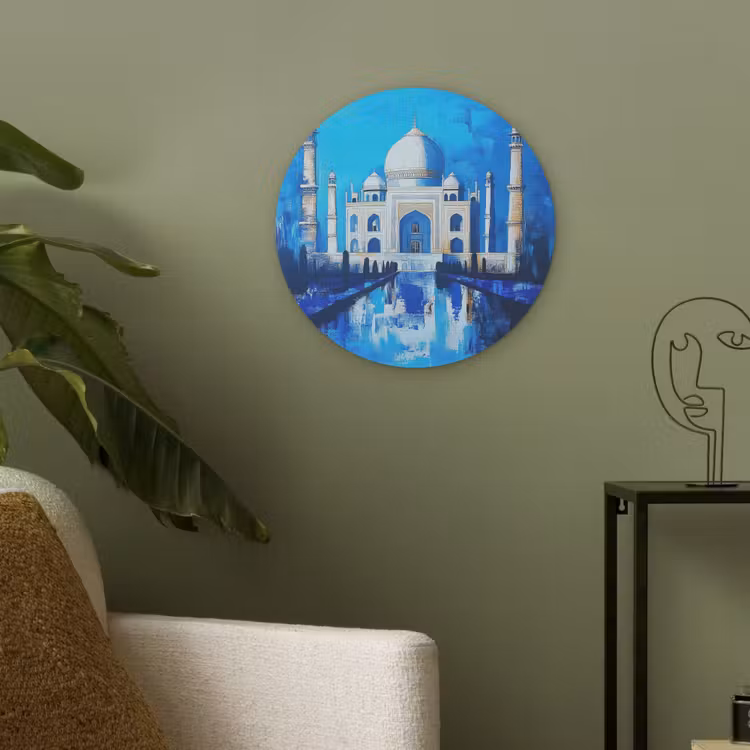 Taj Mahal - Ramadan - Blauw - Islamitische Akoestische PET Vilt - Rond klein -sfeer2