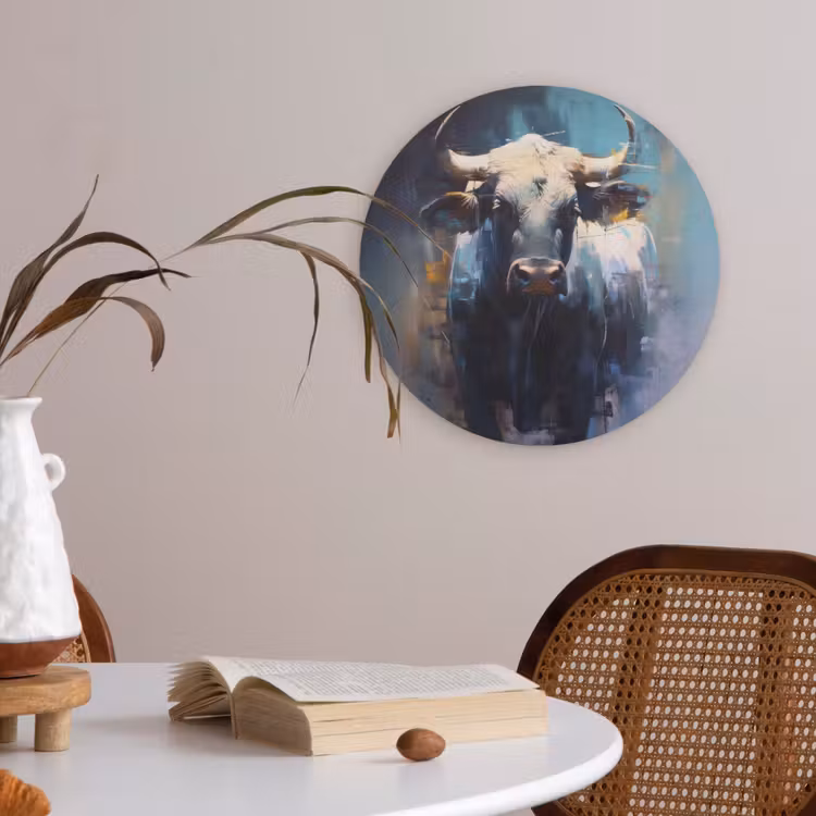 Stier - Zwart - Abstract - Horens Akoestische PET Vilt - Rond klein -sfeer3