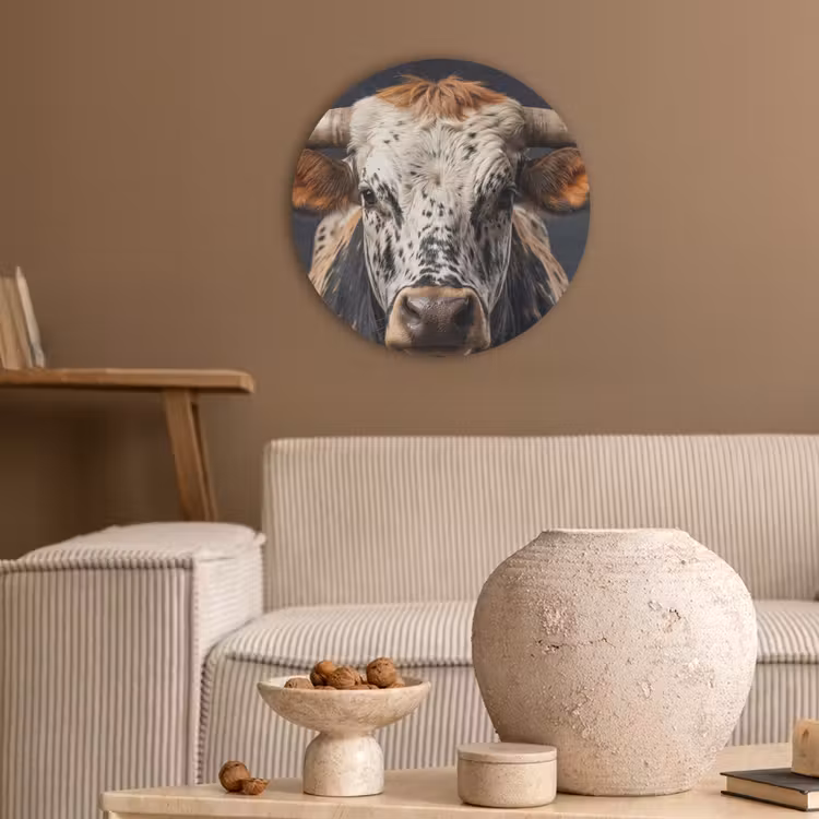 Stier - Kleurrijk - Hoorns Akoestische PET Vilt - Rond klein -sfeer1
