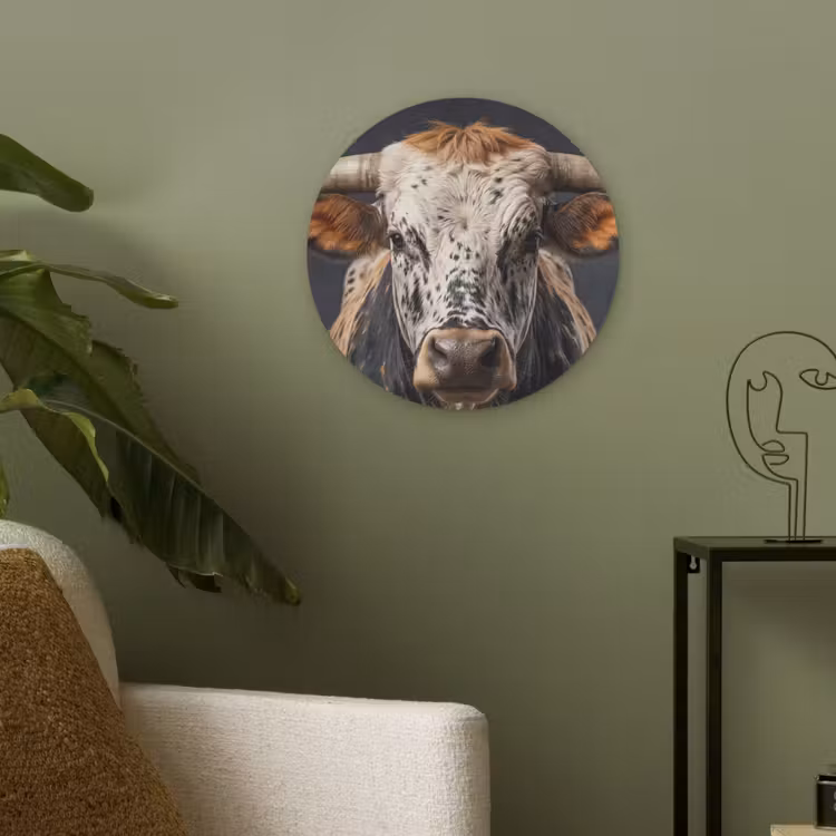 Stier - Kleurrijk - Hoorns Akoestische PET Vilt - Rond klein -sfeer2