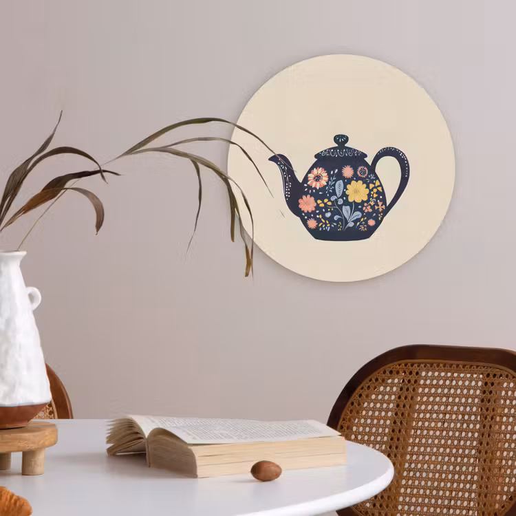 Theepot - Kleurrijk - Bloemen Akoestische PET Vilt - Rond klein -sfeer3