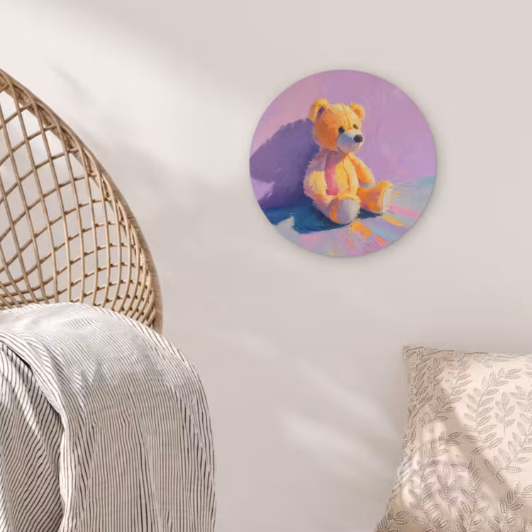 Teddybeer - Schaduw - Penseelstreken - Paars Akoestische PET Vilt - Rond klein -sfeer4