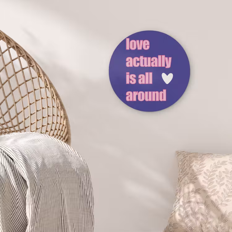 Tekst - Valentijn - Love - Blauw Akoestische PET Vilt - Rond klein -sfeer4