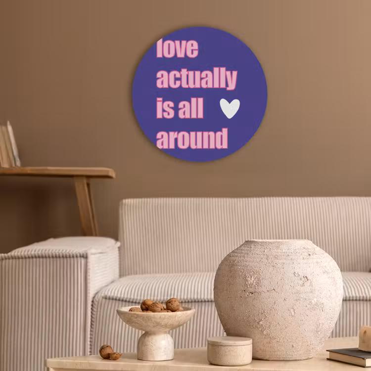 Tekst - Valentijn - Love - Blauw Akoestische PET Vilt - Rond klein -sfeer1