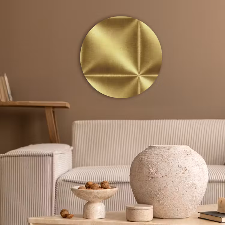Textuur - Geborsteld Goud - Industrieel - Metallic Akoestische PET Vilt - Rond klein 838 -sfeer1