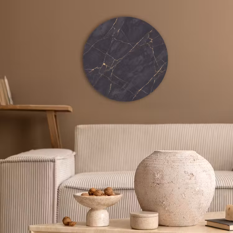 Textuur - Gouden lijnen - Abstract - Modern - Zwart Akoestische PET Vilt - Rond klein -sfeer1