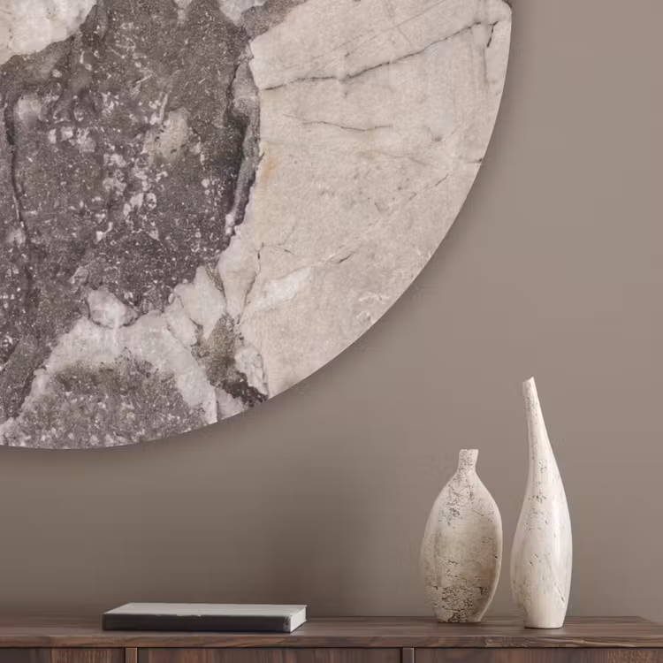 Textuur - Marmer - Abstract - Beige - Bruin Akoestische PET Vilt - Rond klein -sfeer5_closeup