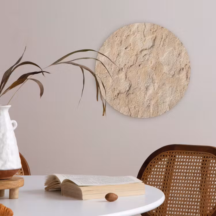 Textuur - Steen - Natuur - Beige Akoestische PET Vilt - Rond klein -sfeer3
